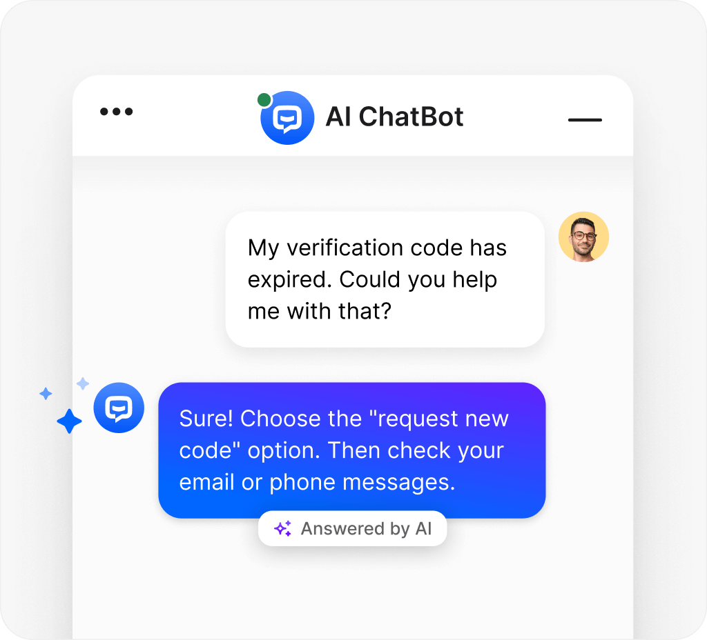 AI ChatBot - Botnews answering customer's question about verification code expiration.