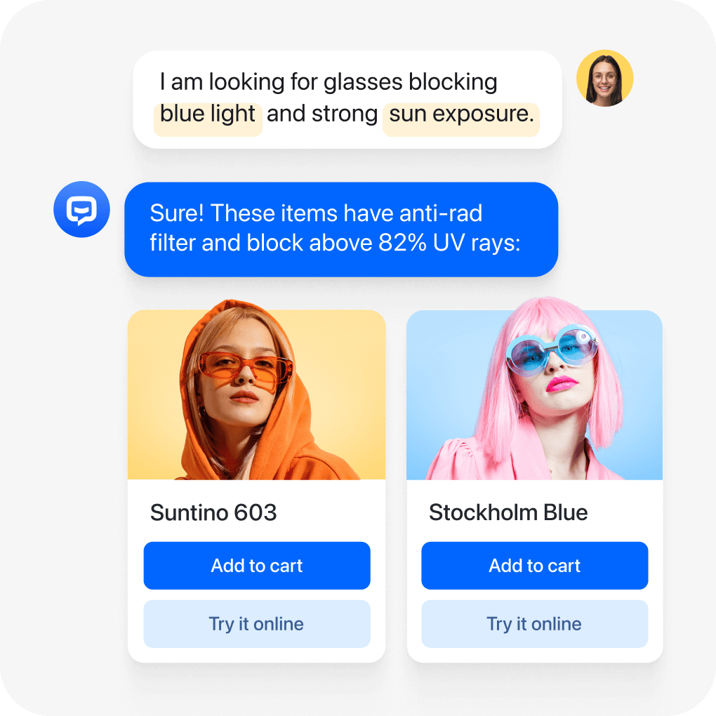 Customer support ChatBot - Botnews presenting personalized product recommendations for a customer.