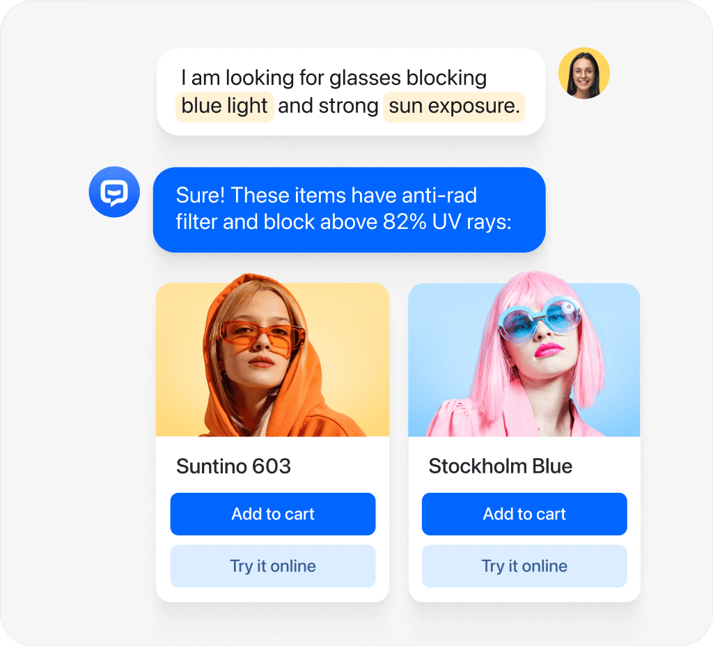 Customer support ChatBot - Botnews presenting personalized product recommendations for a customer.