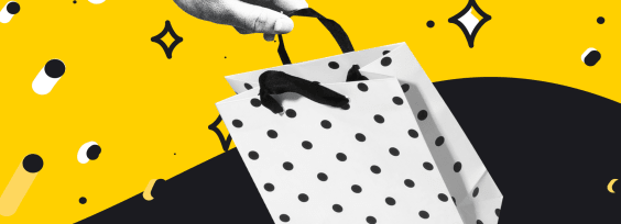 the shopping bag on a balck and yellow background